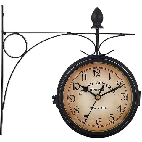 Zegar dwustronny ścienny dworcowy retro vintage metalowy czarny design 24cm RTO