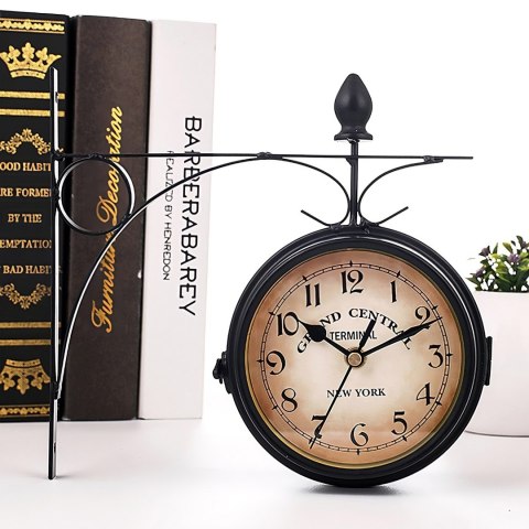 Zegar dwustronny ścienny dworcowy retro vintage metalowy czarny design 24cm RTO