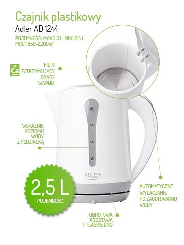 AD 1244 Czajnik plastikowy 2,5 l ADLER