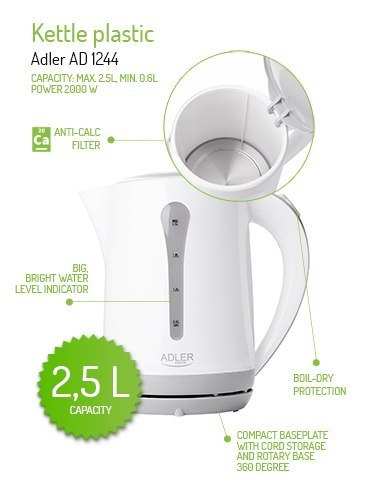 AD 1244 Czajnik plastikowy 2,5 l ADLER