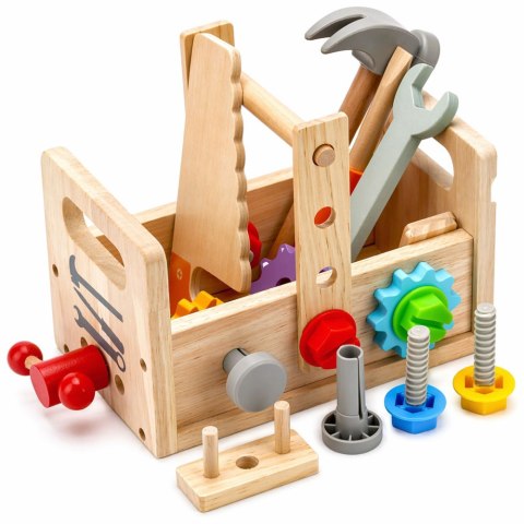 Drewniany Zestaw Skrzynka z Narzędziami Dla Dzieci Koła Zębate El Montażowe LEAN TOYS