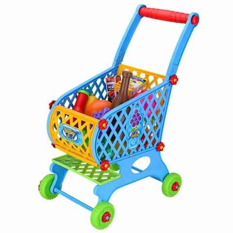 Duży Wózek Sklepowy Dla Dzieci Produkty Spożywcze Niebieski 52cm 46 el. LEAN TOYS