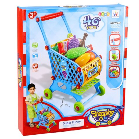 Duży Wózek Sklepowy Dla Dzieci Produkty Spożywcze Niebieski 52cm 46 el. LEAN TOYS