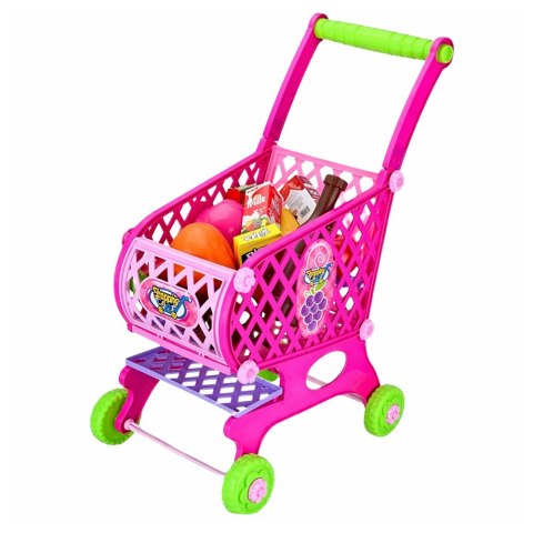 Duży Wózek Sklepowy Dla Dzieci Produkty Spożywcze Różowy 52cm 46 el. LEAN TOYS