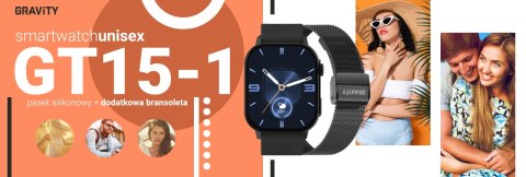 Gravity Smartwatch Gravity GT15-1 Czarny Pasek Silikonowy + Czarna Bransoleta