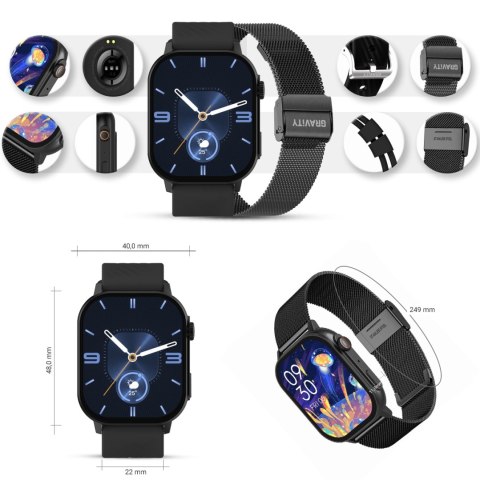 Gravity Smartwatch Gravity GT15-1 Czarny Pasek Silikonowy + Czarna Bransoleta