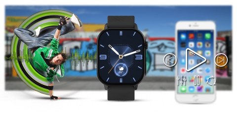 Gravity Smartwatch Gravity GT15-1 Czarny Pasek Silikonowy + Czarna Bransoleta