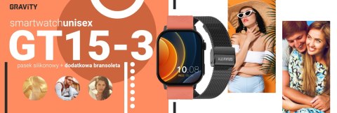 Gravity Smartwatch Gravity GT15-3 Czerwony Pasek Silikonowy + Czarna Bransoleta
