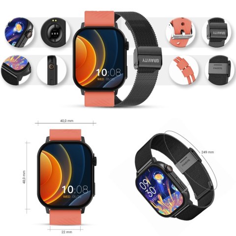 Gravity Smartwatch Gravity GT15-3 Czerwony Pasek Silikonowy + Czarna Bransoleta
