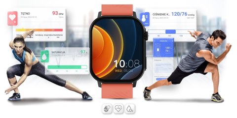 Gravity Smartwatch Gravity GT15-3 Czerwony Pasek Silikonowy + Czarna Bransoleta