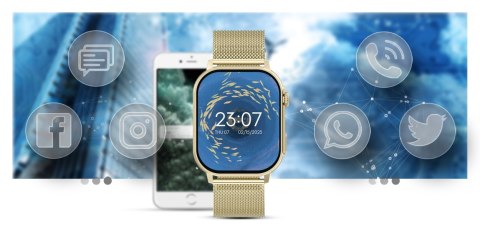 Gravity Smartwatch Gravity GT15-7 Różowy Pasek Silikonowy + Złota Bransoleta