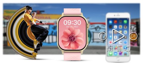 Gravity Smartwatch Gravity GT15-7 Różowy Pasek Silikonowy + Złota Bransoleta