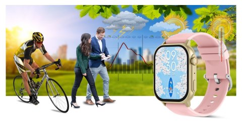 Gravity Smartwatch Gravity GT15-7 Różowy Pasek Silikonowy + Złota Bransoleta