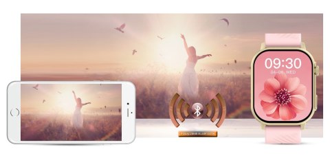 Gravity Smartwatch Gravity GT15-7 Różowy Pasek Silikonowy + Złota Bransoleta