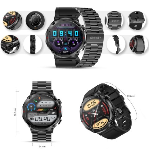 Gravity Smartwatch Gravity GT21-1+ Czarny Pasek Silikonowy