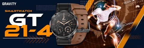 Gravity Smartwatch Gravity GT21-4 + Czarny Pasek Silikonowy