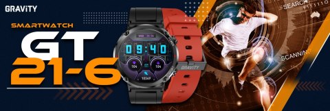 Gravity Smartwatch Gravity GT21-6 + Czerwony Pasek Silikonowy