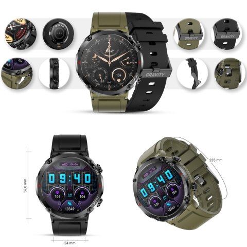 Gravity Smartwatch Gravity GT21-7 + Czarny Pasek Silikonowy