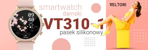 VELTORI Smartwatch Damski VELTORI VT310-1 Złota Bransoleta + Różowy Pasek Silikonowy