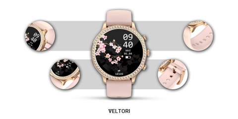 VELTORI Smartwatch Damski VELTORI VT310-1 Złota Bransoleta + Różowy Pasek Silikonowy