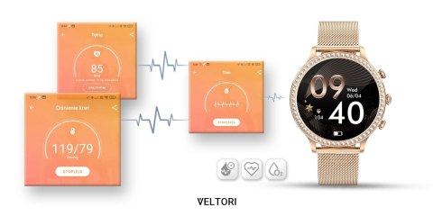 VELTORI Smartwatch Damski VELTORI VT310-1 Złota Bransoleta + Różowy Pasek Silikonowy