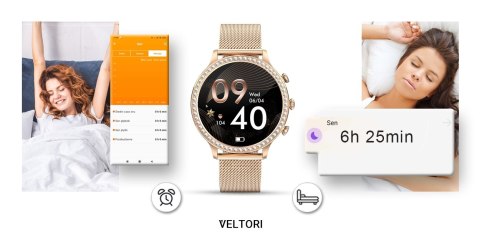 VELTORI Smartwatch Damski VELTORI VT310-1 Złota Bransoleta + Różowy Pasek Silikonowy
