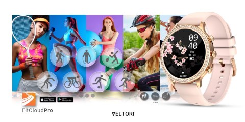 VELTORI Smartwatch Damski VELTORI VT310-1 Złota Bransoleta + Różowy Pasek Silikonowy