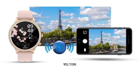 VELTORI Smartwatch Damski VELTORI VT310-1 Złota Bransoleta + Różowy Pasek Silikonowy