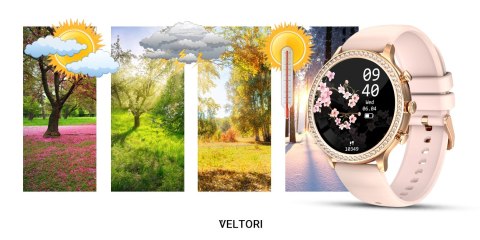 VELTORI Smartwatch Damski VELTORI VT310-1 Złota Bransoleta + Różowy Pasek Silikonowy
