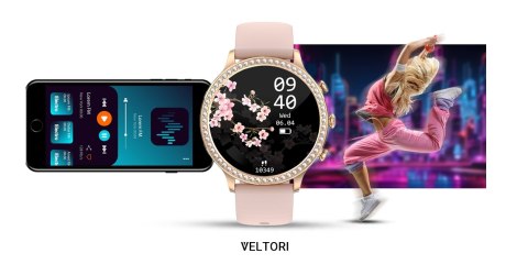 VELTORI Smartwatch Damski VELTORI VT310-1 Złota Bransoleta + Różowy Pasek Silikonowy