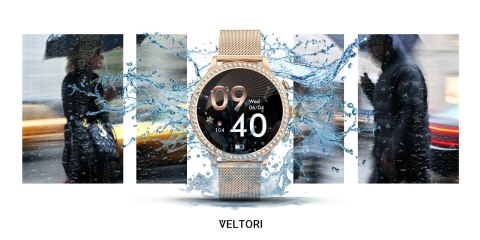 VELTORI Smartwatch Damski VELTORI VT310-1 Złota Bransoleta + Różowy Pasek Silikonowy