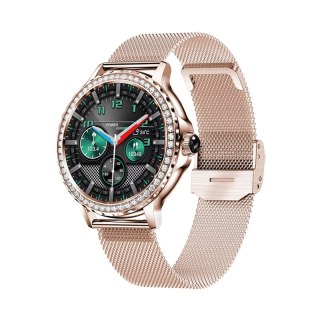 VELTORI Smartwatch Damski VELTORI VT320-1 Złota Bransoleta + Różowy Pasek Silikonowy