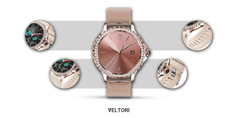 VELTORI Smartwatch Damski VELTORI VT320-1 Złota Bransoleta + Różowy Pasek Silikonowy
