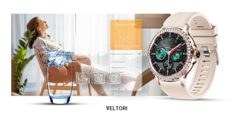 VELTORI Smartwatch Damski VELTORI VT320-1 Złota Bransoleta + Różowy Pasek Silikonowy