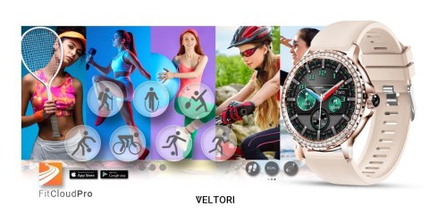 VELTORI Smartwatch Damski VELTORI VT320-1 Złota Bransoleta + Różowy Pasek Silikonowy