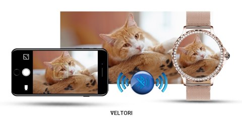 VELTORI Smartwatch Damski VELTORI VT320-1 Złota Bransoleta + Różowy Pasek Silikonowy