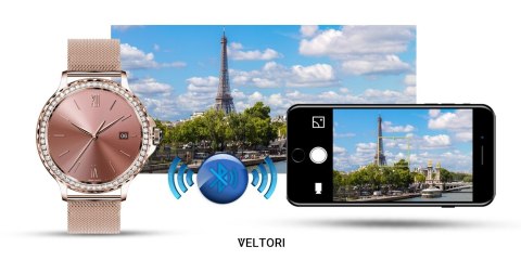VELTORI Smartwatch Damski VELTORI VT320-1 Złota Bransoleta + Różowy Pasek Silikonowy