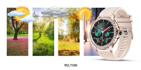 VELTORI Smartwatch Damski VELTORI VT320-1 Złota Bransoleta + Różowy Pasek Silikonowy