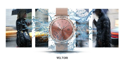 VELTORI Smartwatch Damski VELTORI VT320-1 Złota Bransoleta + Różowy Pasek Silikonowy