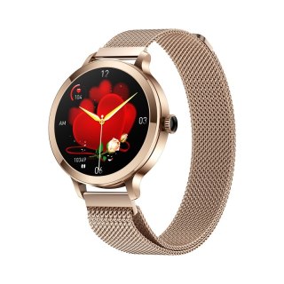 VELTORI Smartwatch Damski VELTORI VT340-1 Złota Bransoleta + Różowy Pasek Silikonowy