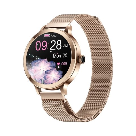 VELTORI Smartwatch Damski VELTORI VT340-1 Złota Bransoleta + Różowy Pasek Silikonowy