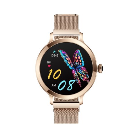 VELTORI Smartwatch Damski VELTORI VT340-1 Złota Bransoleta + Różowy Pasek Silikonowy