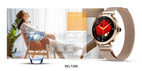 VELTORI Smartwatch Damski VELTORI VT340-1 Złota Bransoleta + Różowy Pasek Silikonowy