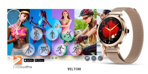 VELTORI Smartwatch Damski VELTORI VT340-1 Złota Bransoleta + Różowy Pasek Silikonowy