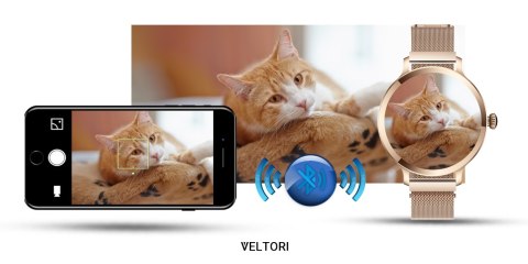 VELTORI Smartwatch Damski VELTORI VT340-1 Złota Bransoleta + Różowy Pasek Silikonowy