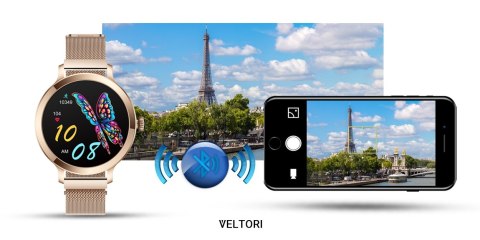 VELTORI Smartwatch Damski VELTORI VT340-1 Złota Bransoleta + Różowy Pasek Silikonowy