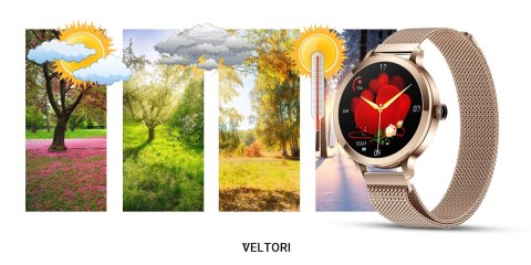 VELTORI Smartwatch Damski VELTORI VT340-1 Złota Bransoleta + Różowy Pasek Silikonowy