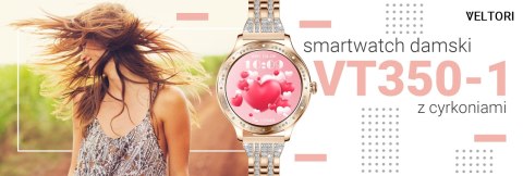 VELTORI Smartwatch Damski VELTORI VT350-1 Bransoleta Różowe Złoto