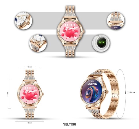 VELTORI Smartwatch Damski VELTORI VT350-1 Bransoleta Różowe Złoto