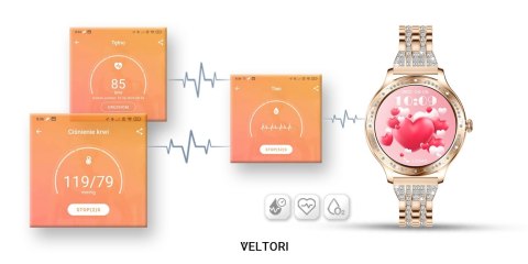 VELTORI Smartwatch Damski VELTORI VT350-1 Bransoleta Różowe Złoto
